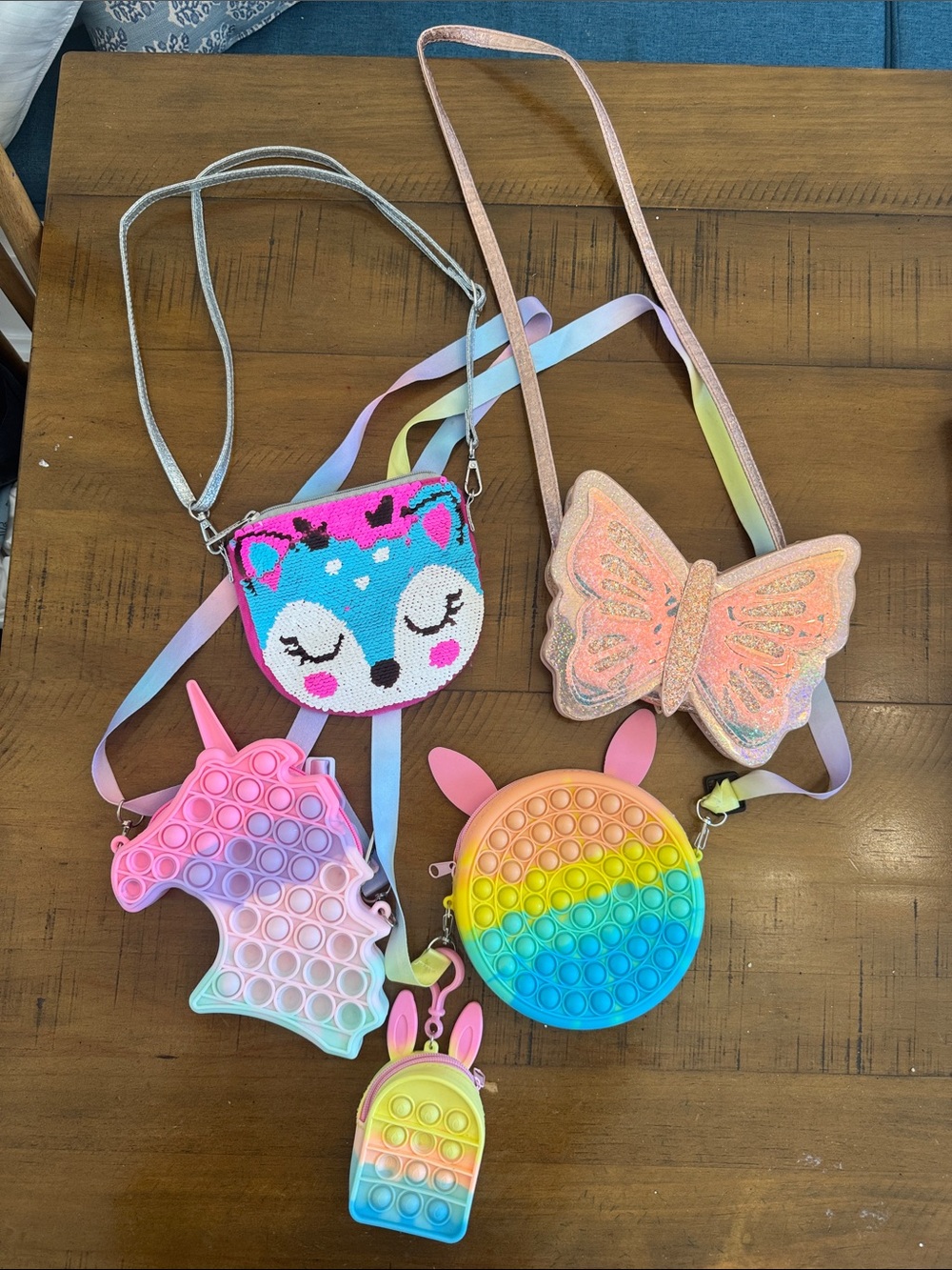 Kids Rainbow Pop-It Crossbody Bag - Pink Butterfly & Unicorn Styles
